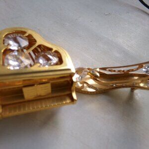 2 vintage metal & crystal objects. a piano trinket box & a shoe. by mascot.